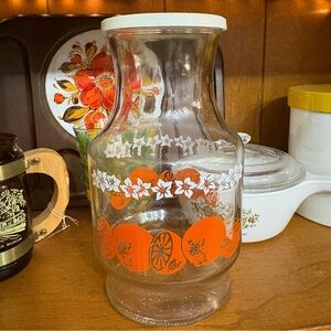 Vintage Anchor Hocking Orange Blossom Glass Juice Carafe Juice Pitcher With Lid